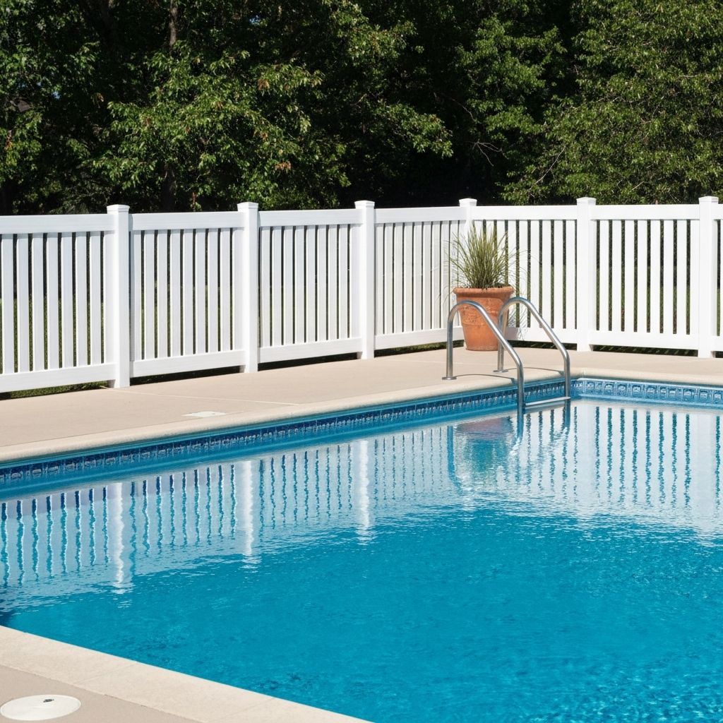 White vinyl pool fence